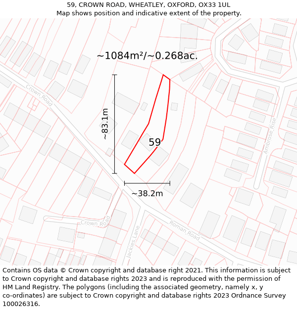 59, CROWN ROAD, WHEATLEY, OXFORD, OX33 1UL: Plot and title map