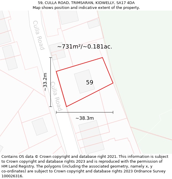 59, CULLA ROAD, TRIMSARAN, KIDWELLY, SA17 4DA: Plot and title map