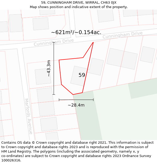 59, CUNNINGHAM DRIVE, WIRRAL, CH63 0JX: Plot and title map