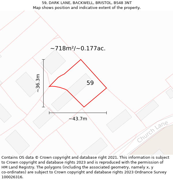 59, DARK LANE, BACKWELL, BRISTOL, BS48 3NT: Plot and title map