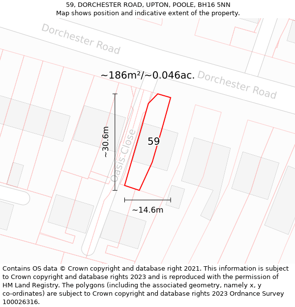 59, DORCHESTER ROAD, UPTON, POOLE, BH16 5NN: Plot and title map