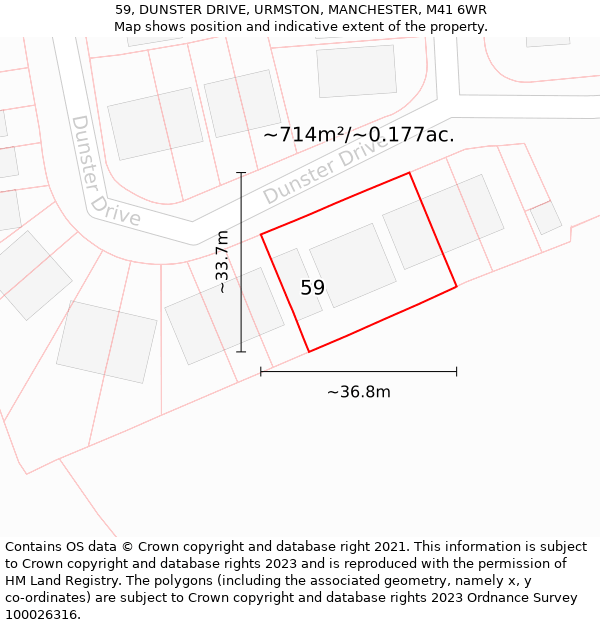 59, DUNSTER DRIVE, URMSTON, MANCHESTER, M41 6WR: Plot and title map