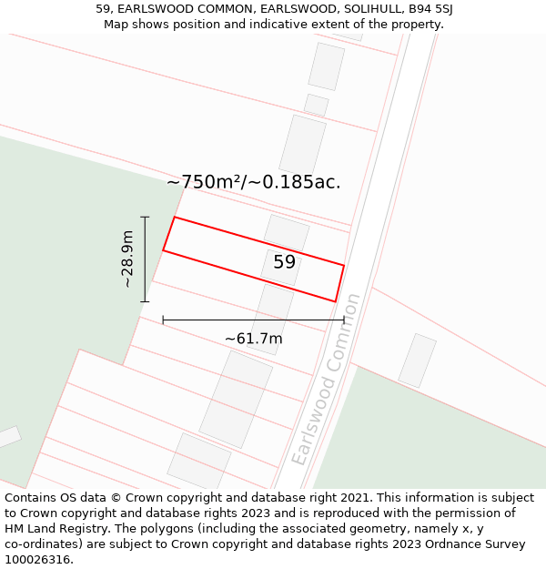 59, EARLSWOOD COMMON, EARLSWOOD, SOLIHULL, B94 5SJ: Plot and title map