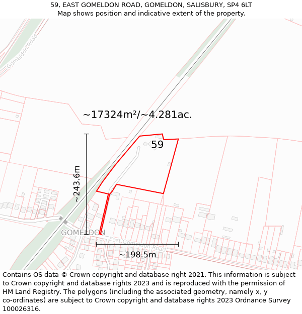 59, EAST GOMELDON ROAD, GOMELDON, SALISBURY, SP4 6LT: Plot and title map