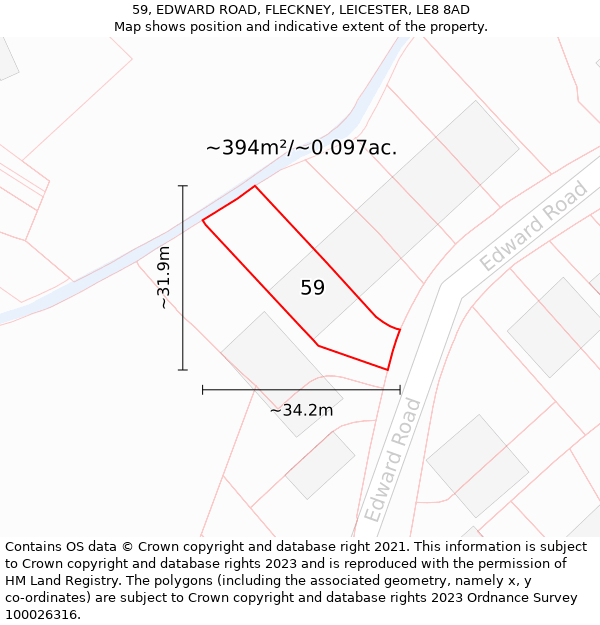 59, EDWARD ROAD, FLECKNEY, LEICESTER, LE8 8AD: Plot and title map
