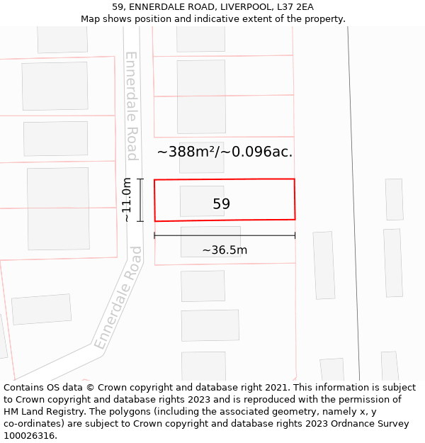 59, ENNERDALE ROAD, LIVERPOOL, L37 2EA: Plot and title map