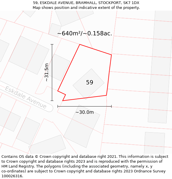 59, ESKDALE AVENUE, BRAMHALL, STOCKPORT, SK7 1DX: Plot and title map