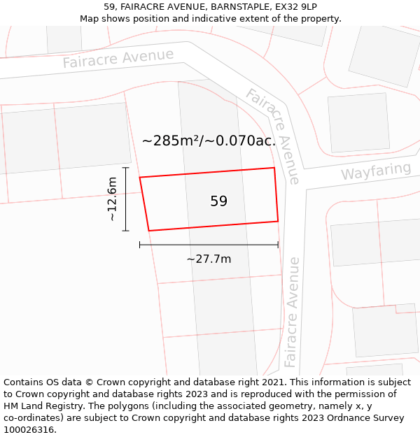 59, FAIRACRE AVENUE, BARNSTAPLE, EX32 9LP: Plot and title map