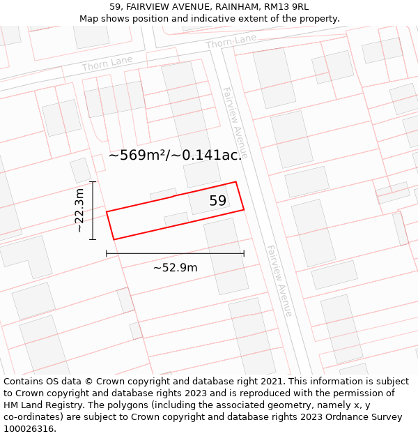 59, FAIRVIEW AVENUE, RAINHAM, RM13 9RL: Plot and title map