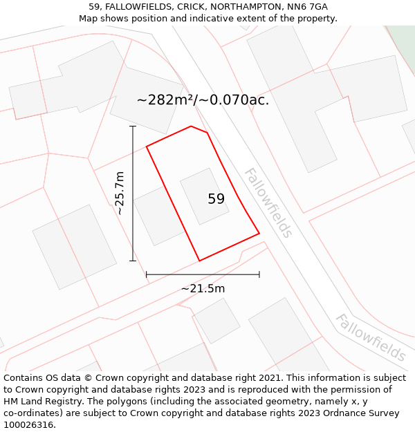 59, FALLOWFIELDS, CRICK, NORTHAMPTON, NN6 7GA: Plot and title map