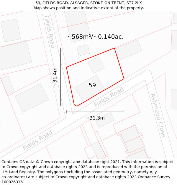 59, FIELDS ROAD, ALSAGER, STOKE-ON-TRENT, ST7 2LX: Plot and title map