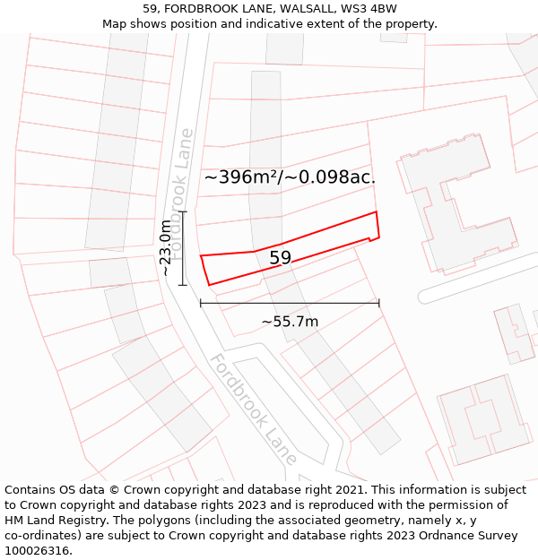 59, FORDBROOK LANE, WALSALL, WS3 4BW: Plot and title map