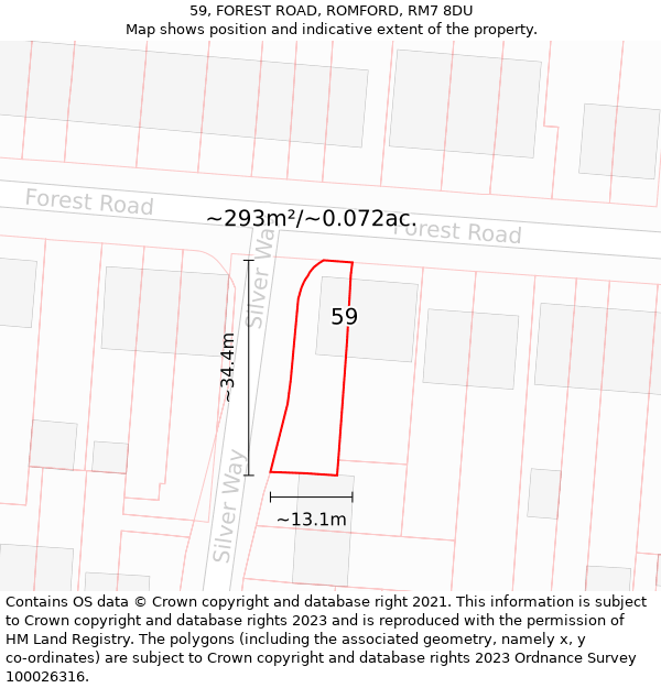 59, FOREST ROAD, ROMFORD, RM7 8DU: Plot and title map