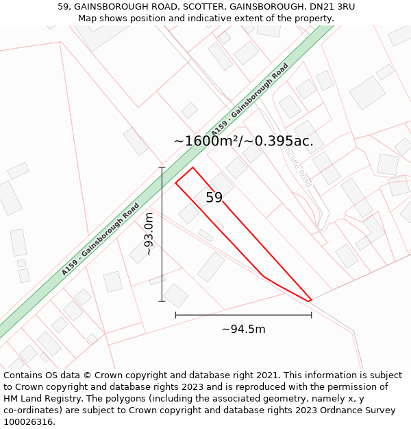 59, GAINSBOROUGH ROAD, SCOTTER, GAINSBOROUGH, DN21 3RU: Plot and title map