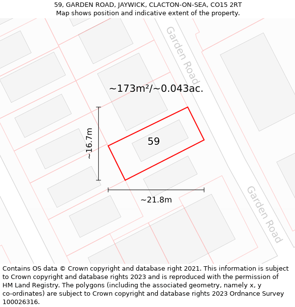 59, GARDEN ROAD, JAYWICK, CLACTON-ON-SEA, CO15 2RT: Plot and title map