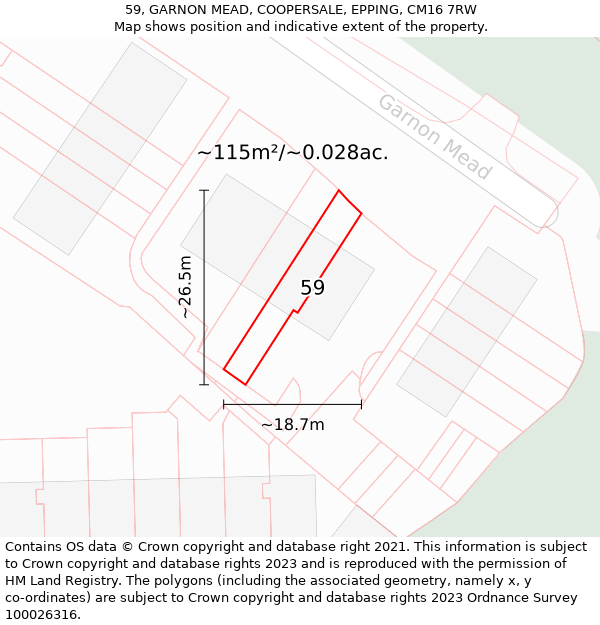 59, GARNON MEAD, COOPERSALE, EPPING, CM16 7RW: Plot and title map