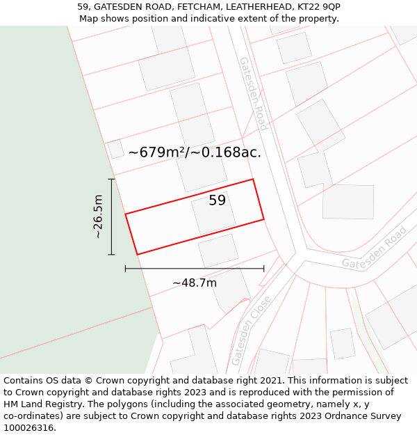 59, GATESDEN ROAD, FETCHAM, LEATHERHEAD, KT22 9QP: Plot and title map