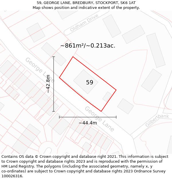 59, GEORGE LANE, BREDBURY, STOCKPORT, SK6 1AT: Plot and title map