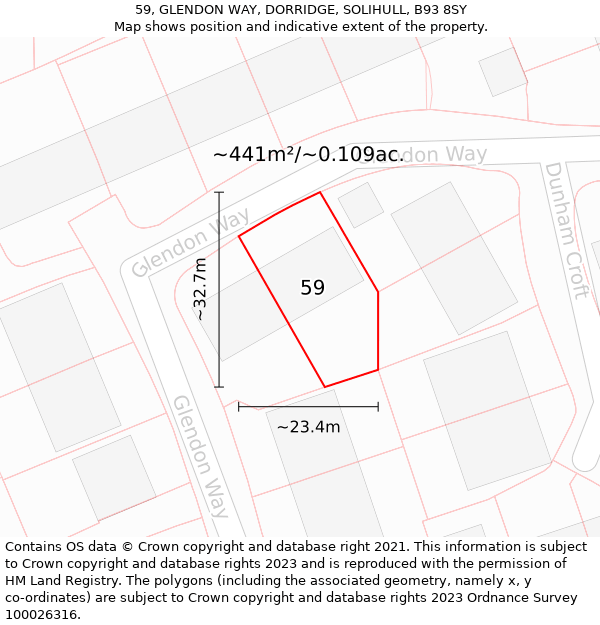 59, GLENDON WAY, DORRIDGE, SOLIHULL, B93 8SY: Plot and title map