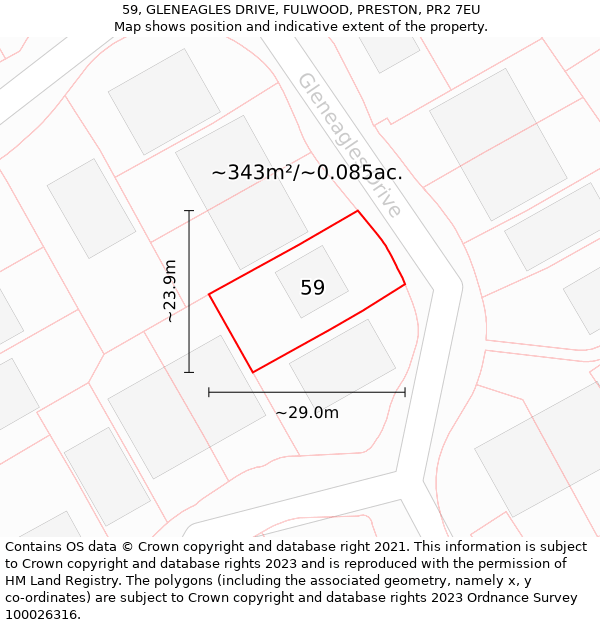 59, GLENEAGLES DRIVE, FULWOOD, PRESTON, PR2 7EU: Plot and title map