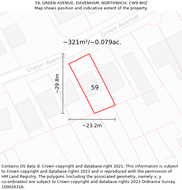 59, GREEN AVENUE, DAVENHAM, NORTHWICH, CW9 8HZ: Plot and title map