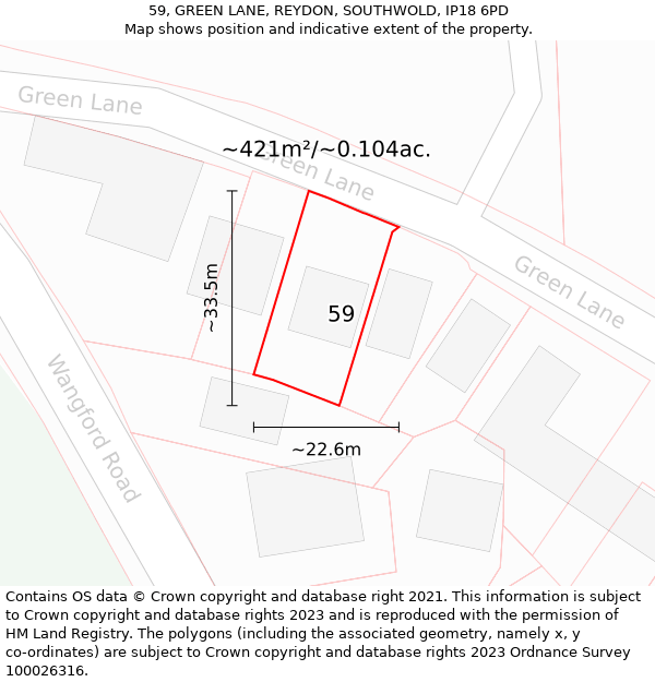 59, GREEN LANE, REYDON, SOUTHWOLD, IP18 6PD: Plot and title map