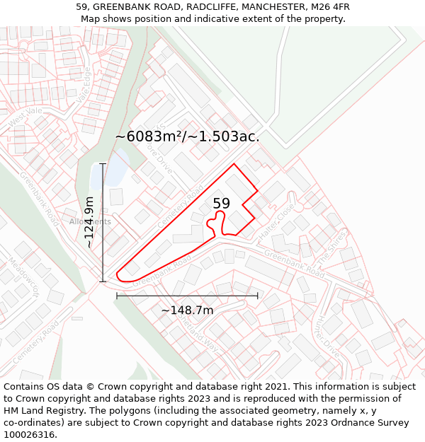 59, GREENBANK ROAD, RADCLIFFE, MANCHESTER, M26 4FR: Plot and title map