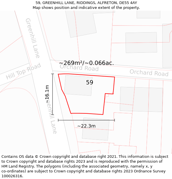 59, GREENHILL LANE, RIDDINGS, ALFRETON, DE55 4AY: Plot and title map