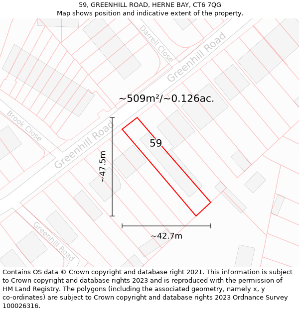 59, GREENHILL ROAD, HERNE BAY, CT6 7QG: Plot and title map