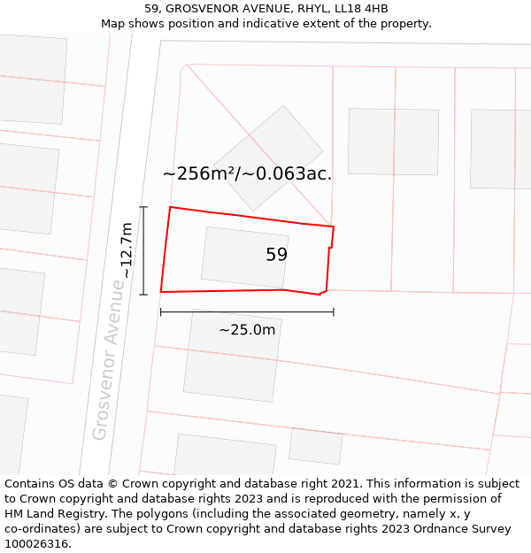 59, GROSVENOR AVENUE, RHYL, LL18 4HB: Plot and title map