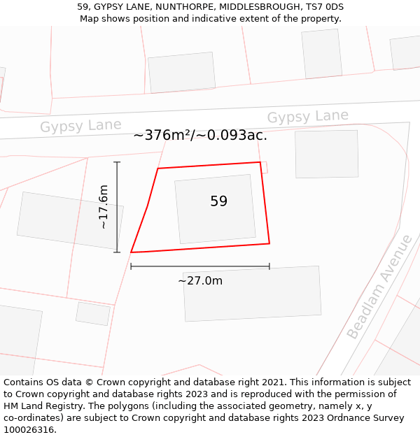 59, GYPSY LANE, NUNTHORPE, MIDDLESBROUGH, TS7 0DS: Plot and title map