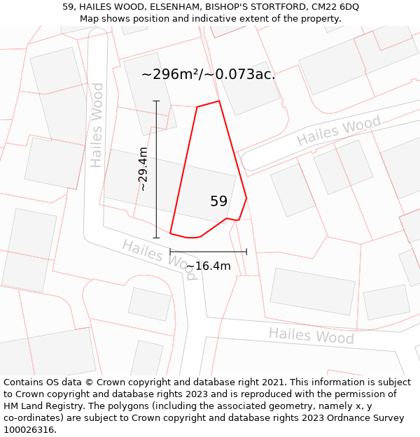 59, HAILES WOOD, ELSENHAM, BISHOP'S STORTFORD, CM22 6DQ: Plot and title map