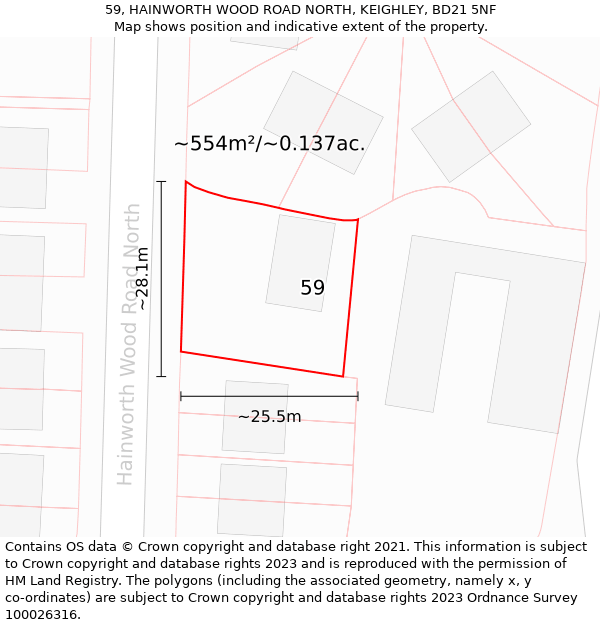 59, HAINWORTH WOOD ROAD NORTH, KEIGHLEY, BD21 5NF: Plot and title map