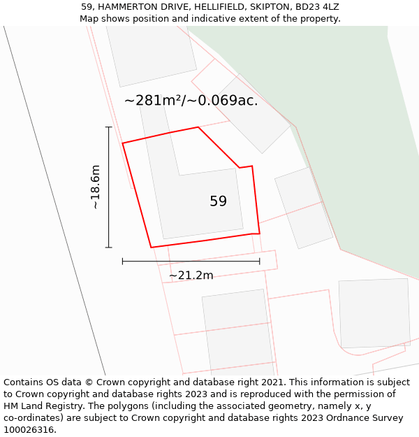 59, HAMMERTON DRIVE, HELLIFIELD, SKIPTON, BD23 4LZ: Plot and title map