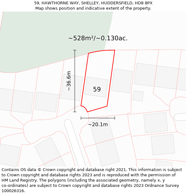 59, HAWTHORNE WAY, SHELLEY, HUDDERSFIELD, HD8 8PX: Plot and title map