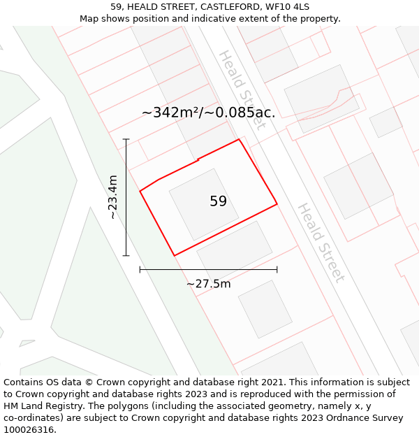 59, HEALD STREET, CASTLEFORD, WF10 4LS: Plot and title map