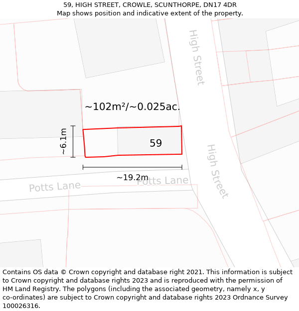 59, HIGH STREET, CROWLE, SCUNTHORPE, DN17 4DR: Plot and title map