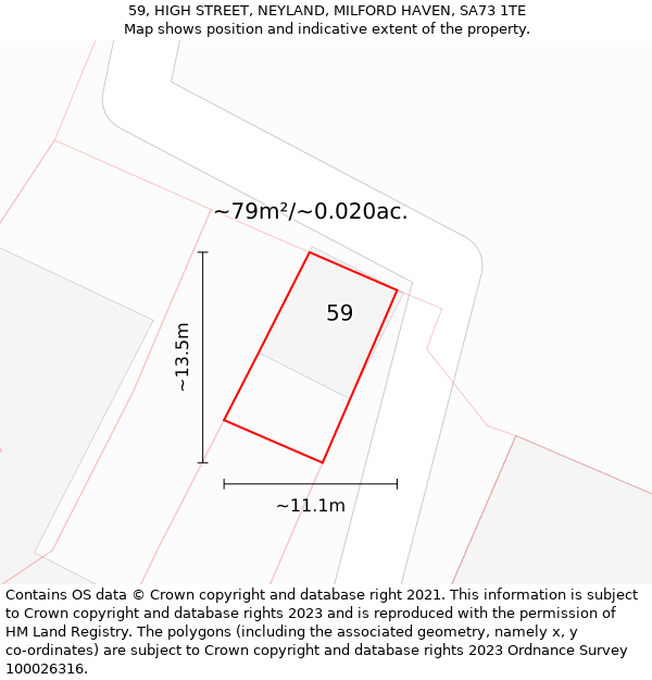 59, HIGH STREET, NEYLAND, MILFORD HAVEN, SA73 1TE: Plot and title map