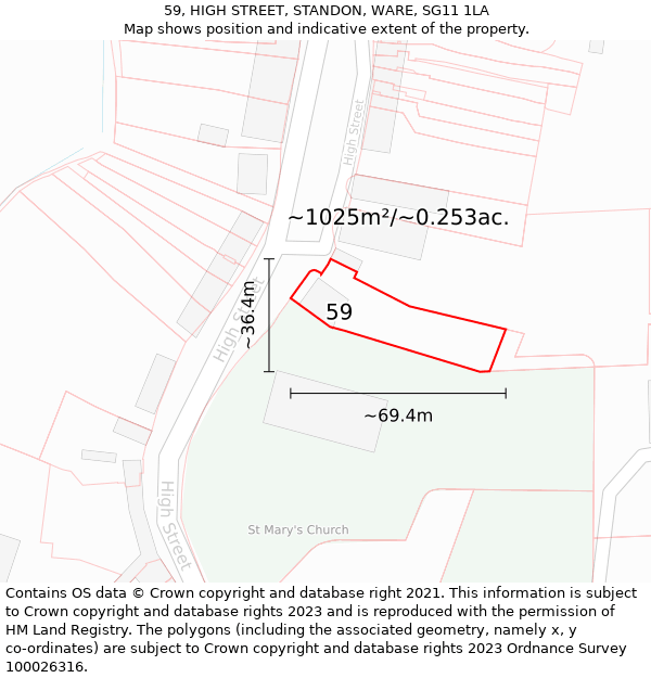 59, HIGH STREET, STANDON, WARE, SG11 1LA: Plot and title map