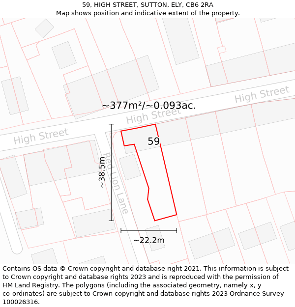 59, HIGH STREET, SUTTON, ELY, CB6 2RA: Plot and title map