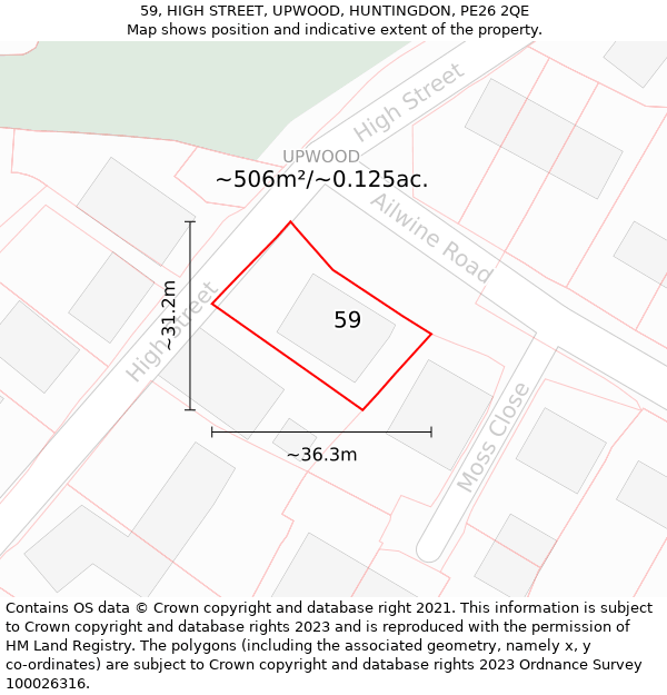 59, HIGH STREET, UPWOOD, HUNTINGDON, PE26 2QE: Plot and title map