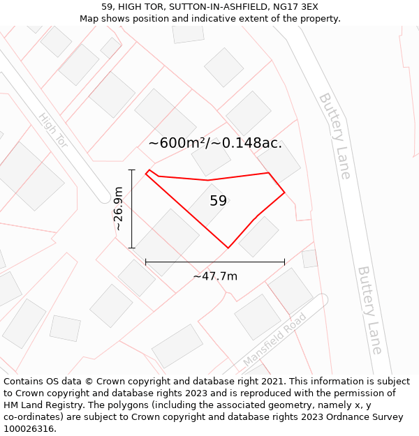 59, HIGH TOR, SUTTON-IN-ASHFIELD, NG17 3EX: Plot and title map