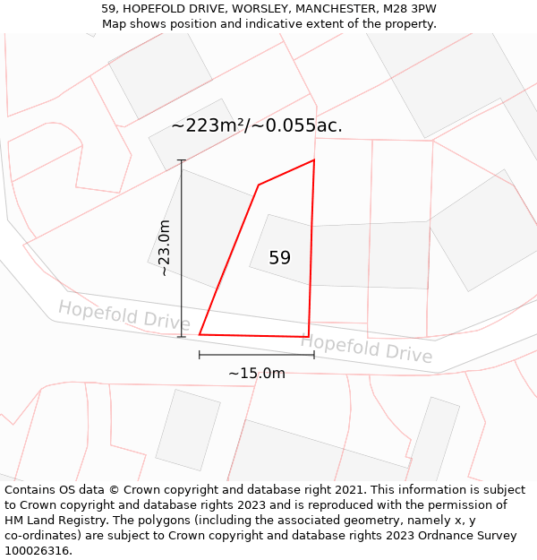 59, HOPEFOLD DRIVE, WORSLEY, MANCHESTER, M28 3PW: Plot and title map