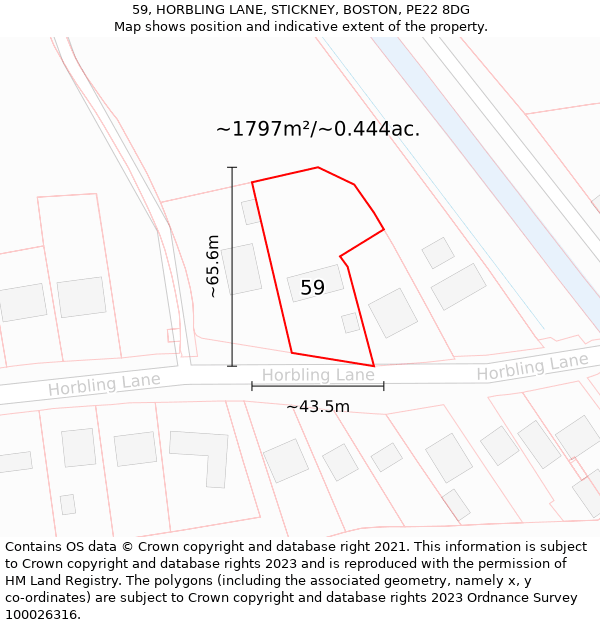 59, HORBLING LANE, STICKNEY, BOSTON, PE22 8DG: Plot and title map