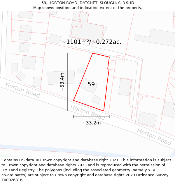 59, HORTON ROAD, DATCHET, SLOUGH, SL3 9HD: Plot and title map