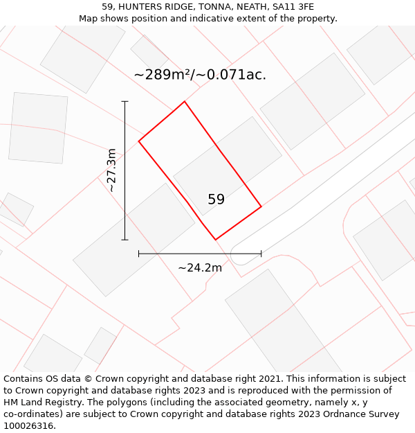 59, HUNTERS RIDGE, TONNA, NEATH, SA11 3FE: Plot and title map