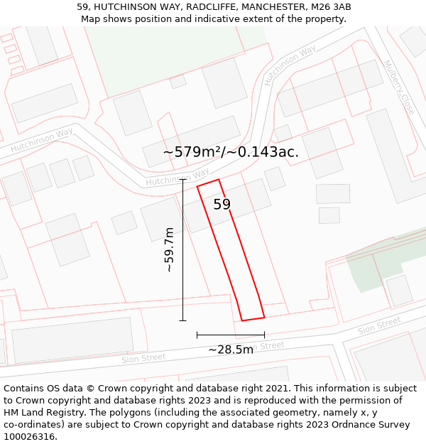 59, HUTCHINSON WAY, RADCLIFFE, MANCHESTER, M26 3AB: Plot and title map