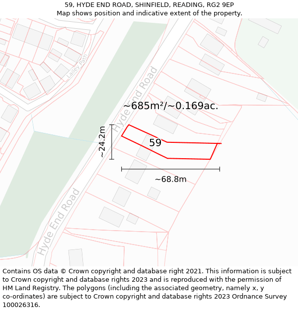 59, HYDE END ROAD, SHINFIELD, READING, RG2 9EP: Plot and title map