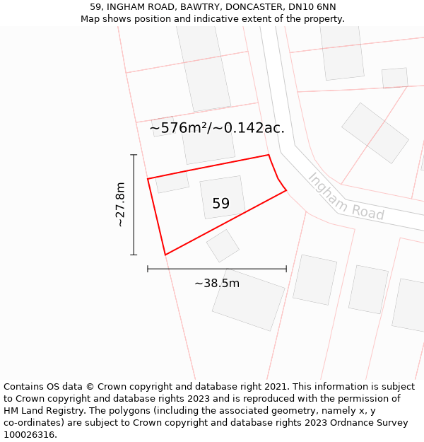 59, INGHAM ROAD, BAWTRY, DONCASTER, DN10 6NN: Plot and title map