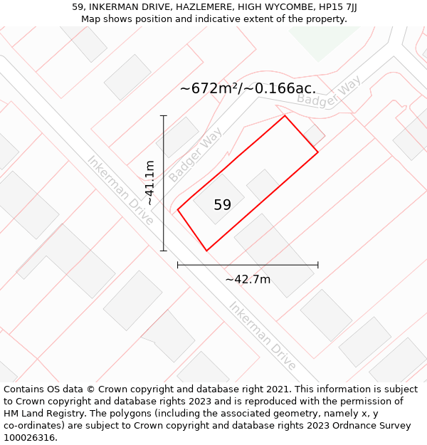 59, INKERMAN DRIVE, HAZLEMERE, HIGH WYCOMBE, HP15 7JJ: Plot and title map